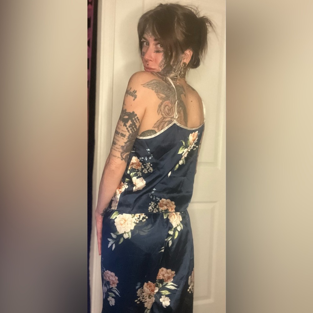 floral print satin cami top & pants pajama set